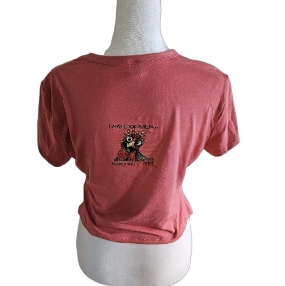 Upcycled Pink Coral Crop Top Graphic Tee Size Large - Picture 8 of 17